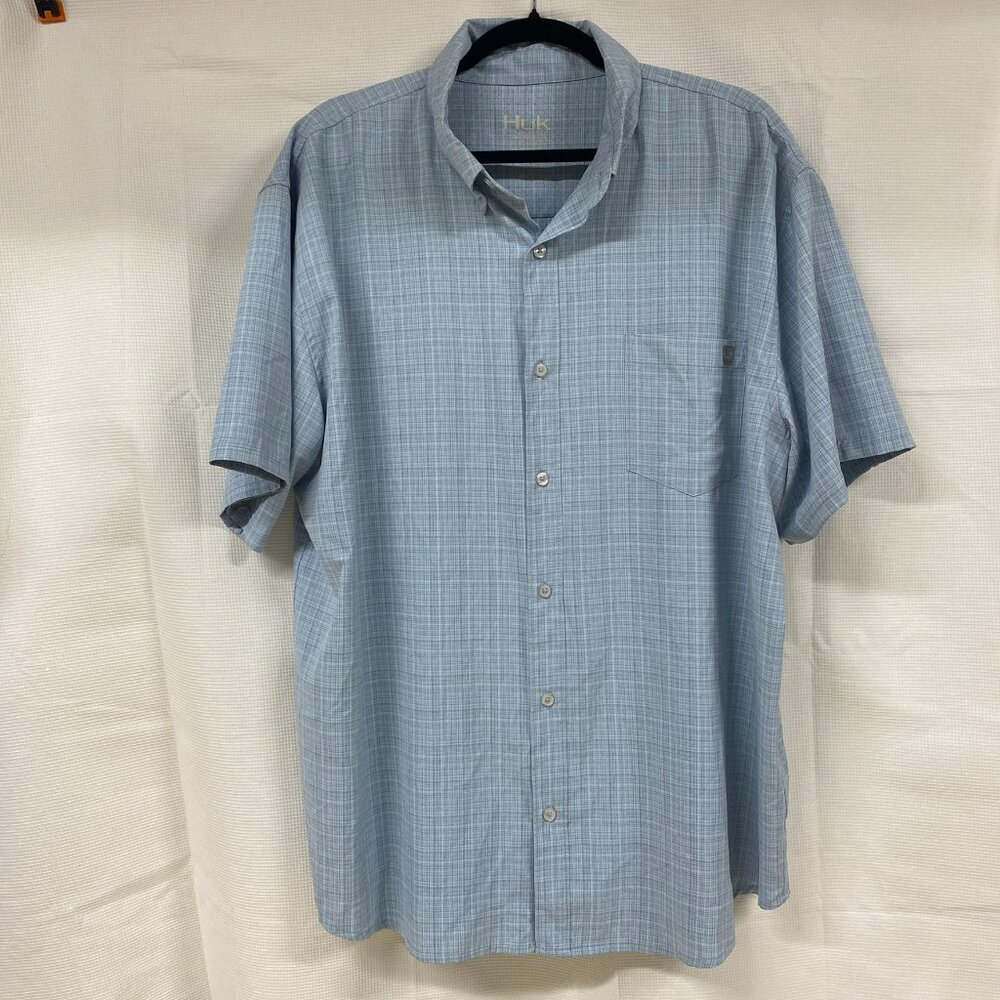 Men's Light Blue HUK Fishing Button Up Shirt - Size XXL